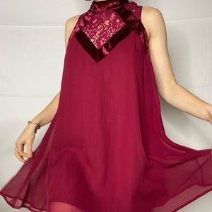 Maroon Sleeveless High Neck Dress
